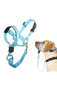 Barkless Dog Head Collar, No Pull Head Halter For Dogs, Adjustable, Padded Headcollar With Training Guide - Stops Pulling And Choking On Walks, Light Blue, Xl
