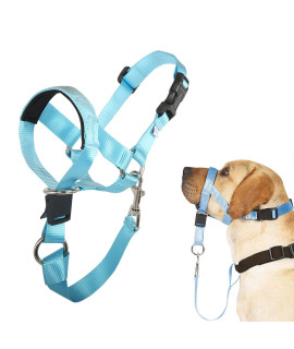 Barkless Dog Head Collar, No Pull Head Halter For Dogs, Adjustable, Padded Headcollar With Training Guide - Stops Pulling And Choking On Walks, Light Blue, M
