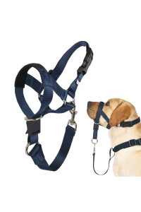 Barkless Dog Head Collar, No Pull Head Halter For Dogs, Adjustable, Padded Headcollar With Training Guide - Stops Pulling And Choking On Walks, Navy Blue, Xl