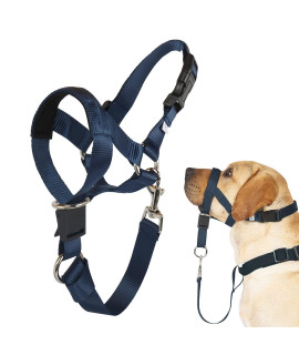 Barkless Dog Head Collar, No Pull Head Halter For Dogs, Adjustable, Padded Headcollar With Training Guide - Stops Pulling And Choking On Walks, Navy Blue, Xl
