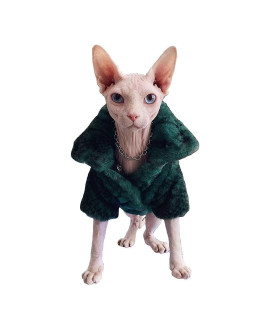 Cat Cloth Sphynx Cat Fur Outfit for Hairless Cat and Devon Rex for Winter (XL, Dark Green) cat Outfit, cat Sweater