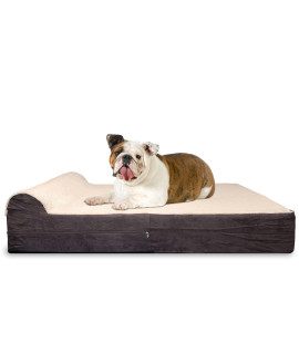 KOPEKS 5.5 Inch Thick High Grade Orthopedic Memory Foam Dog Bed with Pillow and Easy to Wash Removable Cover with Anti-Slip Bottom. Free Waterproof Liner Included - for Large Breed Dogs - Plush Brown