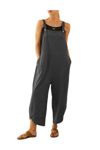 Uaneo Womens Cotton Adjustable Casual Summer Bib Overalls Jumpsuits With Pockets (Grey, Xl)