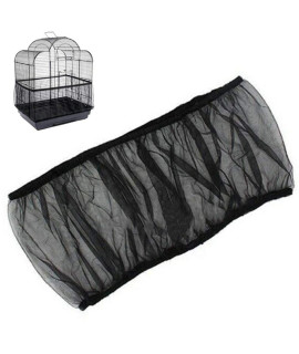 BSBMIEQM Universal Bird cage Seed catcher,Seed catcher guard Net cover,Parrot Nylon Mesh Net cover,Soft Airy cage Net Stretchy Skirt for Round Square cages(circumference 50 inch to 90 inchBlack)A