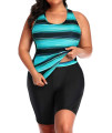 Daci Women Green Black Plus Size Two Piece Bathing Suit Racerback Tummy Control Swimsuit With Boyshort 18 Plus