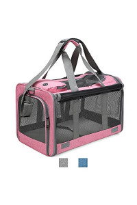 Suydica Pet Carrier Cat Carrier, Collapsible Dog Carrier, Airline-Approved Pet Carrier, Suitable for Small Medium Cats Dogs (Pink, Carrier)