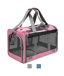 Suydica Pet Carrier Cat Carrier, Collapsible Dog Carrier, Airline-Approved Pet Carrier, Suitable for Small Medium Cats Dogs (Pink, Carrier)
