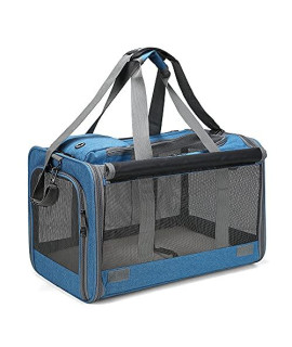 Suydica Pet Carrier Cat Carrier, Collapsible Dog Carrier, Airline-Approved Pet Carrier, Suitable for Small Medium Cats Dogs (Blue, Carrier)