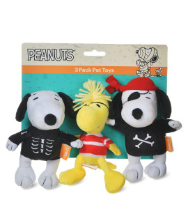 Peanuts for Pets 6 Inch Halloween Snoopy Pirate, Woodstock Pirate, Snoopy Skeleton Figure Dog Toys | 3 Piece Squeaky Dog Toy Set | Halloween Dog Toys Snoopy Plush Dog Toys