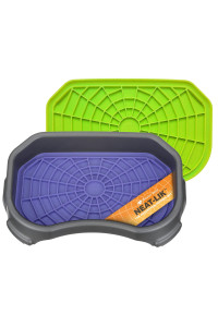 Neater Pets - Neat-Lik with Protective Tray - Slow Feed Pad for Dogs & Cats - Provides Boredom & Anxiety Relief (2 Pack w/ Tray, Green & Purple)