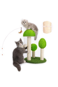 Mujiaen Mushroom Tall Cat Scratching Post with 3 Durable Natural Sisal Cat Scratchers Featuring with Free 35