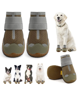 Jzxoiva Dog Shoes for Medium Size Dogs Boots, Breathable Dog Booties for Hardwood Floors, Outdoor Paw Protector with Reflective Strips for Hot Pavement Winter Snow Hiking Booties 4PcSSet