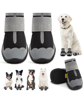Dog Booties Waterproof Dog Shoes for All Weather, Dog Boots for Small Medium Large Dogs, Anti-Slip Puppy Shoes Paw Protector with Reflective Strips for Hiking 4PCS