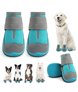 Jzxoiva Dog Shoes for Large Dogs Boots, Breathable Dog Booties for Hardwood Floors, Outdoor Paw Protector with Reflective Strips for Hot Pavement Winter Snow Hiking Booties 4PcSSet