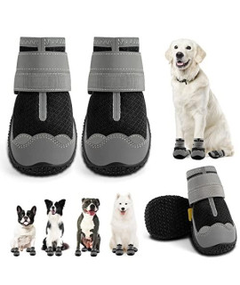 Dog Booties Breathable Dog Shoes for All Weather, Dog Boots for Small Medium Large Dogs, Anti-Slip Puppy Shoes Paw Protector with Reflective Strips for Hiking 4PCS