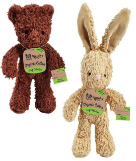 Spunky pup 2 Piece Large Organic cotton Dog Toy Bundle: Bunny and Bear in Assorted colors
