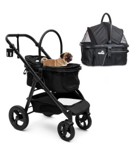 Dog Stroller Pet Cat Carrier - Multifunctional 2-in-1 Travel Seat with Detachable Carriage, Mesh Windows, Inner Bed, and Locking Wheels
