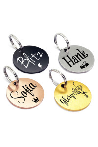 Ultra Joys Personalized Dog Tags for Pets - Durable Stainless Steel customizable Dog cat ID Tags - Dog Tags for Safety Optional Engraved on Both Sides -Round Shape Dog Tag Small Size, gold