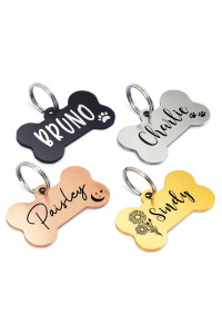 Ultra Joys Personalized Dog Tags for Pets - Durable Stainless Steel customizable Dog cat ID Tags - Dog Tags for Safety Optional Engraved on Both Sides -Bone Shape Dog Tag Large Size, Black