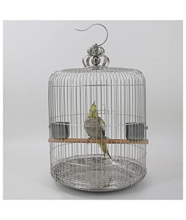 Zhangjinyishop Bird Cage Stainless Steel Bird Cage Round Can Hang Pet Food Cup Suitable For Canary Parrot Thrush Black Phoenix Peony Budgerigar Cage Flight Cage (Color : Silver)
