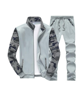 Lavnis Mens 2 Pieces Tracksuits Running Jogging Sports Suits Athletic Long Sleeve Sweatsuit Style 2 Light Gray L