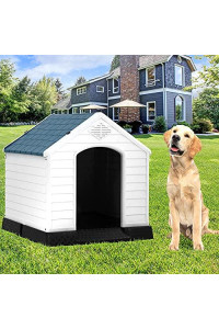 Plastic Dog House, Big Dog House Water Resistant Dog Kennel with Air Vents and Elevated Floor for Large Medium Small Dogs, All Weather Indoor Outdoor Extra Large Dog House, Puppy Shelter