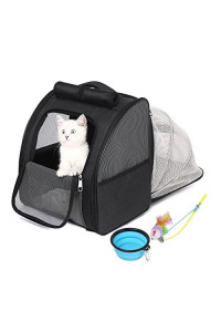 SUPERBE Cat Backpack Carrier Dog Backpack, Expandable Pet Carrier Backpack for Small Dogs Cats, Airline Approved, Ventilated Design for Travel, Hiking & Outdoor Use?Black?