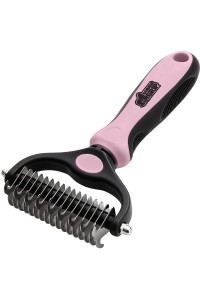 gorilla grip Stainless Steel Pet grooming Rake, comfort Handle, Dematting and Deshedding Dog Brush, Prevent Mats and Tangles, 2 Sided cats and Dogs Hair comb, groom Short Long Undercoat Fur, Pink