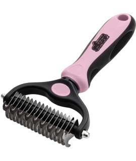 gorilla grip Stainless Steel Pet grooming Rake, comfort Handle, Dematting and Deshedding Dog Brush, Prevent Mats and Tangles, 2 Sided cats and Dogs Hair comb, groom Short Long Undercoat Fur, Pink