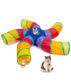 EGETOTA Cat Tunnel for Indoor Cats Large, with Play Ball S-Shape 5 Way Collapsible Interactive Peek Hole Pet Tube Toys, Puppy, Kitty, Kitten, Rabbit (Multicolor)