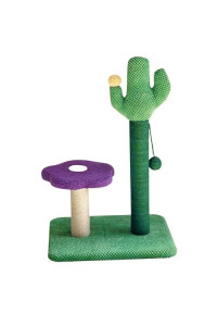 Flower Cat Tree Cactus Scratching Post for Indoor Cats with 2 Scratching Post and Dangling Ball (Purple)