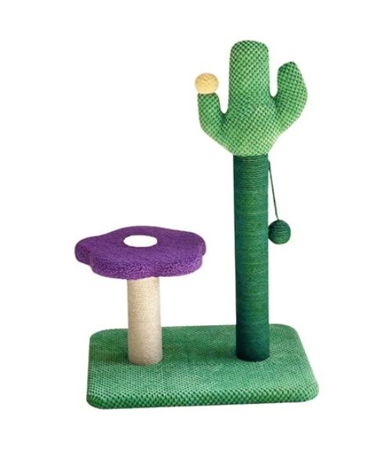 Flower Cat Tree Cactus Scratching Post for Indoor Cats with 2 Scratching Post and Dangling Ball (Purple)
