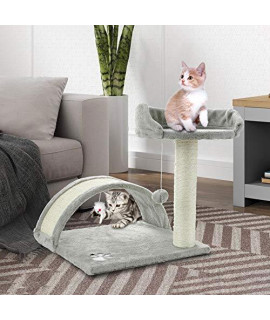 FluffyDream Cat Tree Condo with Scratching Post, Cat Tower Pet Play House with Toy, Grey, 17 Inch (43cm)