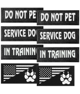 8 Pieces Service Dog Patches Dog Harness Do Not Pet And In Training Dog Patches Reflective Removable Tactical Dog Vest Patches With Printed Dog Paw(Classic Patterns,3 X 12 Inch)