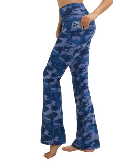 Bubblelime 29313335 4 Styles Womens High Waist Bootcut Yoga Pants - Side Pockets_Navy Brushcamo M-29 Inseam