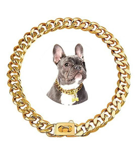 Gold Dog Chain Collar 19mm Stainless Steel Cuban Link Chain Strong Heavy Duty Chew Proof Dog Necklace with Buckle for Luxury Training Dog Chain Collars for Medium Large Dog Gold Chain (20 inch)