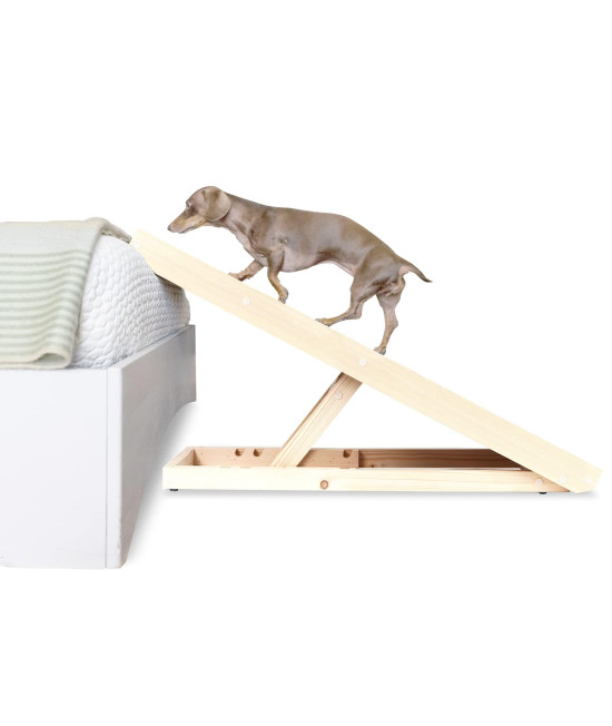 AlphaPaw - Original Natural Wood PawRamp for Small & Large Dogs - Adjustable Height Pet Ramp for Bed, Couch, Stairs (Natural)