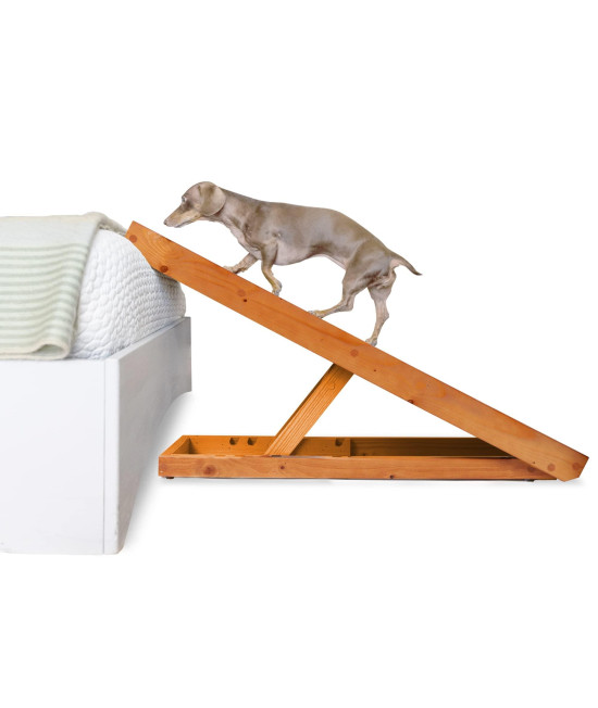 AlphaPaw - PawRamp - Original Natural Wood - Pet Ramp for Small Dogs - Adjustable Height Up to 24" - Folds Flat