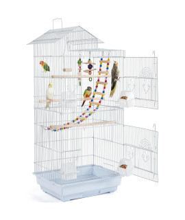 Yaheetech 39-Inch Roof Top Medium Parakeet Bird Cages For Cockatiels Conures Finches Budgies Canaries Lovebirds Parakeets Green Cheek Small Birds Parrots Travel Flight Birdcage Wtoys White
