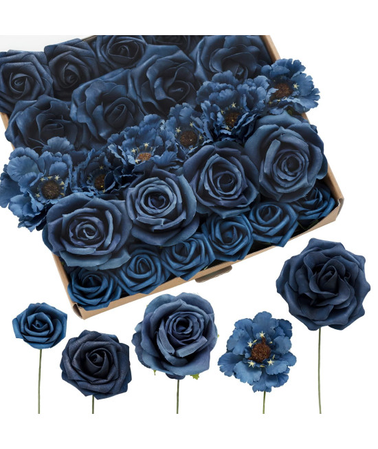 Lings Moment Artificial Flowers Box Set For Diy Wedding Bouquets Centerpieces Arrangements Party Baby Shower Home Decorations, Navy Blue