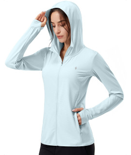 Soothfeel Womens Upf 50 Sun Protection Hoodie Jacket Lightweight Long Sleeve Sun Shirt For Women With Pocket Hiking Outdoor Light Blue Xl