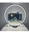 SINQORCN 1 gallon glass aquarium fish tank, 9 in 1 small and medium desktop aquarium, including round surround lights,3 rockery ornaments, white sand, waterfall filter, night sky moon background paper