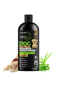 Oatmeal 2 in 1 Dog Shampoo and conditioner for Dry Itchy Sensitive Skin - Moisturizing Hypoallergenic Shampoo - Oatmeal Wash with Aloe for Any Pet Dog Puppy or cat 24 Fl Oz (Pack of 1)