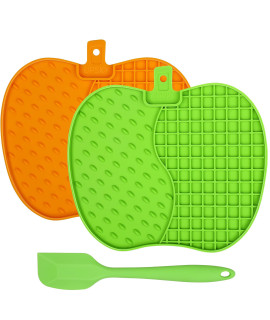 Upsky Lick Mat For Dog Cat 2Pcs Pet Lick Pads, Apple-Shaped Dog Cat Licking Mat, Slow Feeder Food Mat With Food Spoon, Dog Cat Training Perfect For Peanut Butter