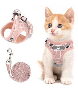 Cat Vest Harness And Small Dog Vest Harness For Walking, All Weather Mesh Harness, Cat Vest Harness With Reflective Strap, Step In Adjustable Harness For Small Cats (Pink-Pattern)
