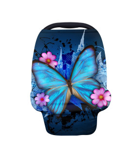 Zfrxign Butterfly Car Seat Covers Baby Stretchy Carseat Cover For Carseat Multi-Use, Nursing Cover Scarf, High Chair Cover, Morpho Butterfly Navy Blue