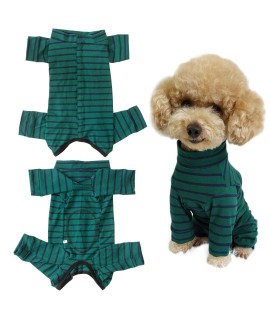 Dogas Recovery Suit Post Surgery Shirt For Puppy, Full Coverage Dogs Bodysuit Wound Protective Surgical Clothes For Small And Medium Pets (Green Black Stripe-Xl)