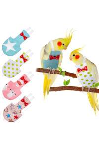 4 Pieces Bird Diapers Flight Suite Liners Washable Reusable Protective Parrot Nappy Clothes With Waterproof Inner Layer Cute Urine Wet Suit For Parrot Macaw Budgies Parakeet (Star Patterns, S)