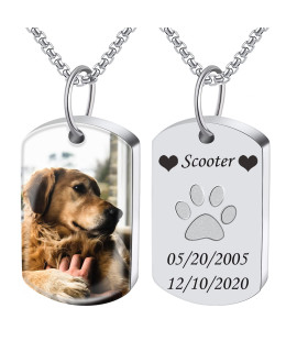 Fanery Sue Personalized Ash Necklace For Dog, Custom Photo&Text Petdog Urn Necklace For Ashes, Customized Photo Cremation Jewelry Memorial Dogpet Urn Necklace(Silver Dog Tag - Full Color Image)