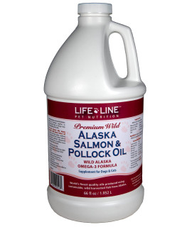 Life Line Pet Nutrition Wild Alaska Salmon & Pollock Oil - Omega 3 Supplement for Dogs and Cats in All Life Stages, 66 Fl Oz